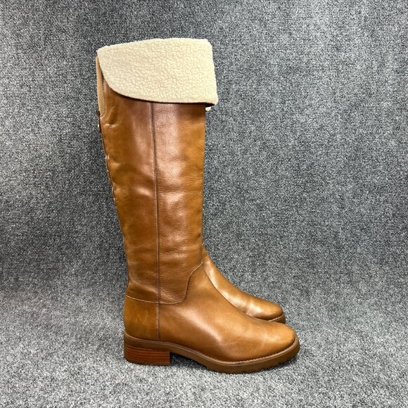 Michael Kors Whitaker Boots Womens Size 9.5 Caramel Leather Tall Shearling Block - Picture 2 of 16
